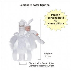 Set elegant trusou botez, cutie trusou si lumanare personalizata cu nume, decor dantela Alba cu iepuras, Denikos® 952 - Img 2