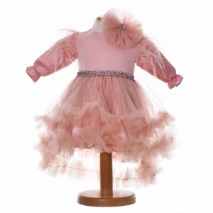 Set rochita botez, trusou botez in landou si lumanare, decor dantela roz pudra, Denikos® C9191 - Img 3