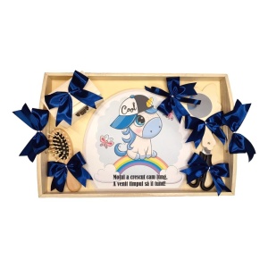 Set tava mot tema Unicorn, baietel 1 an, fundite bleumarin, Denikos® TV055