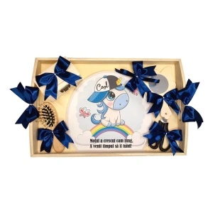 Set tava mot tema Unicorn, baietel 1 an, fundite bleumarin, Denikos® TV055