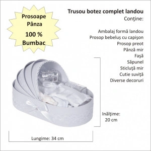 Trusou botez complet, in landou, decor dantela alba, diafana, Denikos® 834 - Img 2