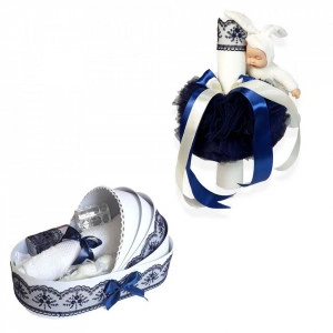 Trusou botez in landou si lumanare cu iepuras, decor bleumarin Denikos® 172