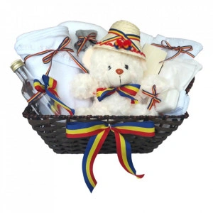 Cos cadou botez trusou si lumanare, decor rustic, fundite tricolor, Denikos® 669 - Img 2