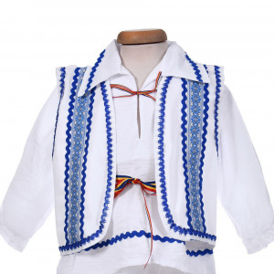Costum traditional baietel, 4 piese, alb - albastru, Denikos® 0203 - Img 3