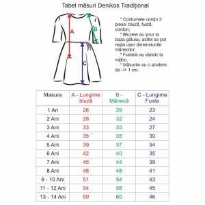 Costum traditional pentru fetite, 3 piese, copii 1 - 14 ani, alb - rosu, Denikos® 1030 - Img 8