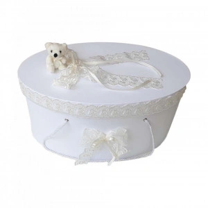 Cutie trusou botez dantela crem / ivoire si ursulet, Denikos® 397