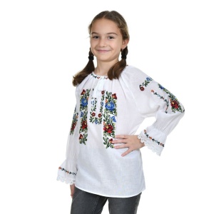 Ie nationala fete, alba, broderie cu motive florale, traditionale romanesti, Denikos®TD241 - Img 3