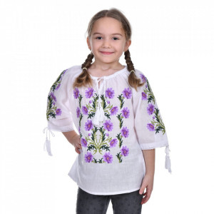 Ie populara fetita, alba, broderie lila, 1 - 16 ani, DNK0143