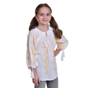 Ie traditionala fata, alba, broderie aurie, marime unica, 7-10 Ani, Denikos®TD221 - Img 3