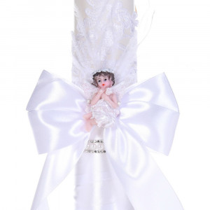 Lumanare botez eleganta cu ingeras si trusou botez asortat, decor Alb, Denikos® C9309 - Img 2