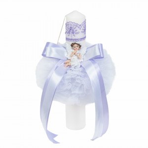 Lumanare botez glob cu ingeras, decor Lila, Denikos® 519