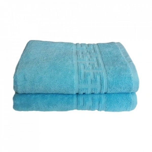 Set 2 prosoape mari groase si pufoase, bumbac, model grecesc, Bleu, Denikos® 246 - Img 2