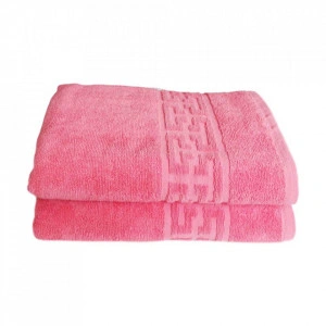 Set 2 prosoape mari groase si pufoase, bumbac, model grecesc, Corai, Denikos® 251