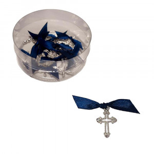 Set 25 cruciulite botez fundita bleumarin si cutie cadou Denikos® CB-23