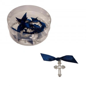 Set 25 cruciulite botez fundita bleumarin si cutie cadou Denikos® CB-23