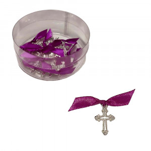 Set 25 cruciulite botez fundita mov / lila si cutie cadou Denikos® CB-26
