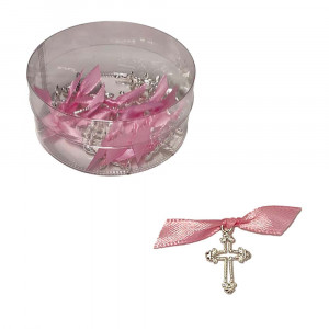 Set 25 cruciulite botez fundita roz si cutie cadou Denikos® CB-28