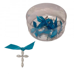 Set 25 cruciulite botez fundita turcoaz si cutie cadou Denikos® CB-11