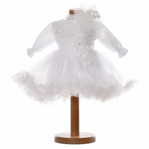 Set botez fetita, rochita 2 piese, trusou botez, cutie trusou si lumanare, decor alb diafan, Denikos® C9185 - Img 4