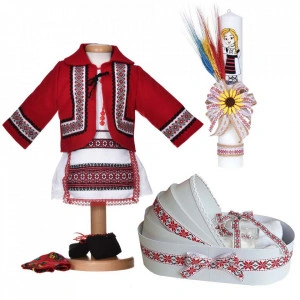 Set costum popular fata, trusou botez landou si lumanare, decor traditional, Denikos® C9277