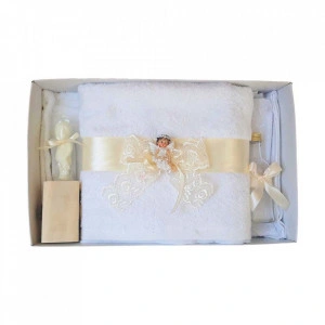 Set dantela trusou botez, cutie trusou si lumanare, Ingeras, decor ivoire, Denikos® 479 - Img 4