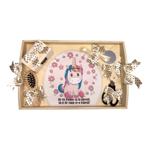 Set tava mot ruperea turtei tema Unicorn, fetita, fundite Crem ivoire, Denikos® TV061