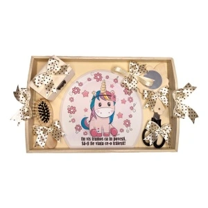 Set tava mot ruperea turtei tema Unicorn, fetita, fundite Crem ivoire, Denikos® TV061