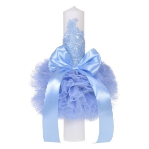 Set trusou botez in landou, lumanare dantela si set pentru prima baita dupa botez pentru baieti, culoare bleu, Denikos NK123 - Img 2