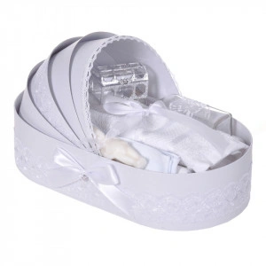 Trusou botez complet, in landou, decor dantela alba, diafana, Denikos® 834