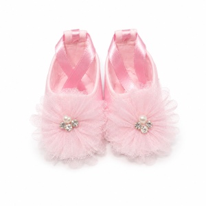 Botosei eleganti roz pentru botez fetita cu floare din tull si strasuri, masura unica, Denikos® H054 - Img 2