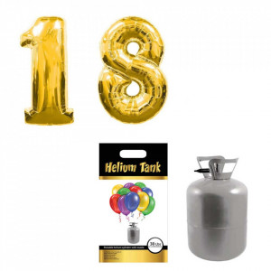Butelie heliu si set accesorii / articole petrecere majorat balon cifra 18