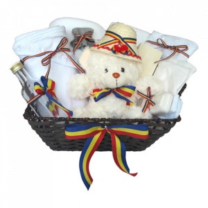 Cos cadou trusou botez, Ursulet, model traditional tricolor, 12 piese, Denikos® 648 - Img 2