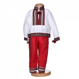 Costum traditional baiat, 2 piese, alb - rosu, Denikos®TD216 - Img 3