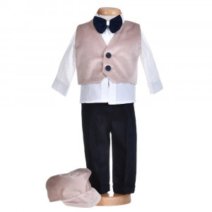 Costumas botez baietel, catifea bej, 5 piese, Denikos® H014 - Img 2