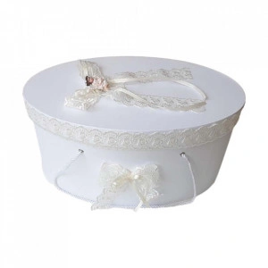 Cutie trusou botez dantela crem / ivoire si ingeras, Denikos® 386 - Img 3