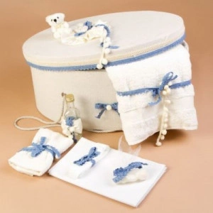 Cutie trusou decorata cu fundite si dantela bleu LG101-C