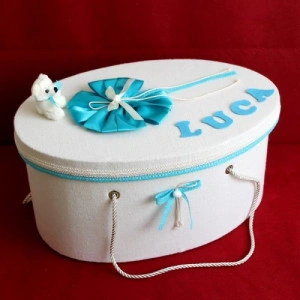 Cutie trusou decorata cu fundite si dantela turcoaz NKTR007-C