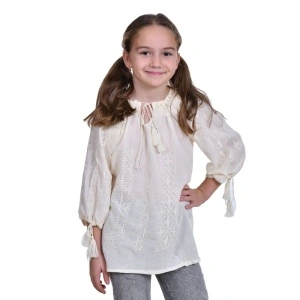 Ie nationala, eleganta, fetita, Crem, broderie Crem, marime unica, 7-10 Ani, Denikos®TD222