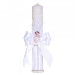 Lumanare botez eleganta cu ingeras si trusou botez asortat, decor Alb, Denikos® C9309 - Img 3