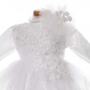 Rochie botez fata, culoare alb diafan, 2 piese, Denikos® H039 - Img 4