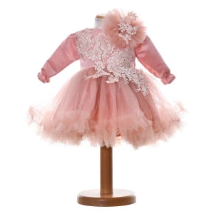 Rochita botez fetite, culoare roz pudra, 2 piese, Denikos® H037