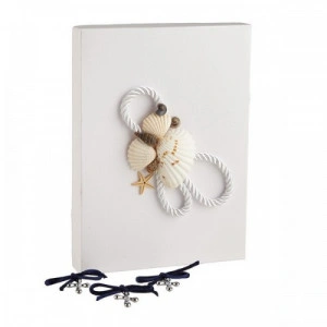 Set 50 cruciulite botez cu snur si cutie cadou decor alb tema marina CC-017