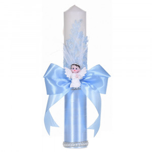 Set botez cochet, lumanare dantela, margelute si ingeras si trusou botez asortat, decor Bleu, Denikos® C9311 - Img 3