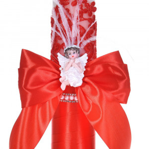 Set botez cu lumanare decor dantela, margelute si ingeras si trusou botez asortat, Rosu, Denikos® C9317 - Img 3