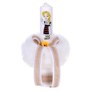 Set botez national fetita cu lumanare, trusou in cutie landou si set baita a doua zi – tricolor traditional romanesc, Denikos NK156 - Img 4