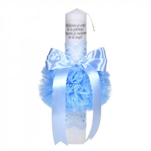 Set botez trusou, lumanare cu mesaj si cutie trusou decor dantela lata Bleu, Denikos® C1124 - Img 2