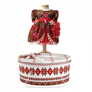 Set costum botez traditional fetita si cutie trusou asortata, Denikos® 993