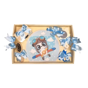 Set tava mot panda aviator, baietel 1 an, fundite bleu Denikos® TV002
