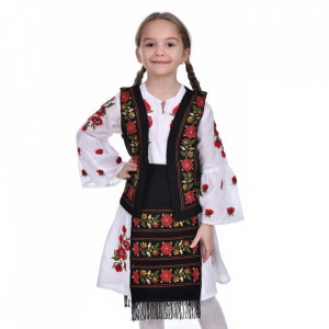 Set traditional fetita, vesta, 2 fote si brau, broderie traditionala florala, 2 - 10 ani, fara rochita, DNK0188