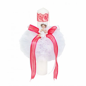 Set trusou botez, cutie trusou si lumanare, dantela si Ingeras, decor Corai, Denikos® 563 - Img 4